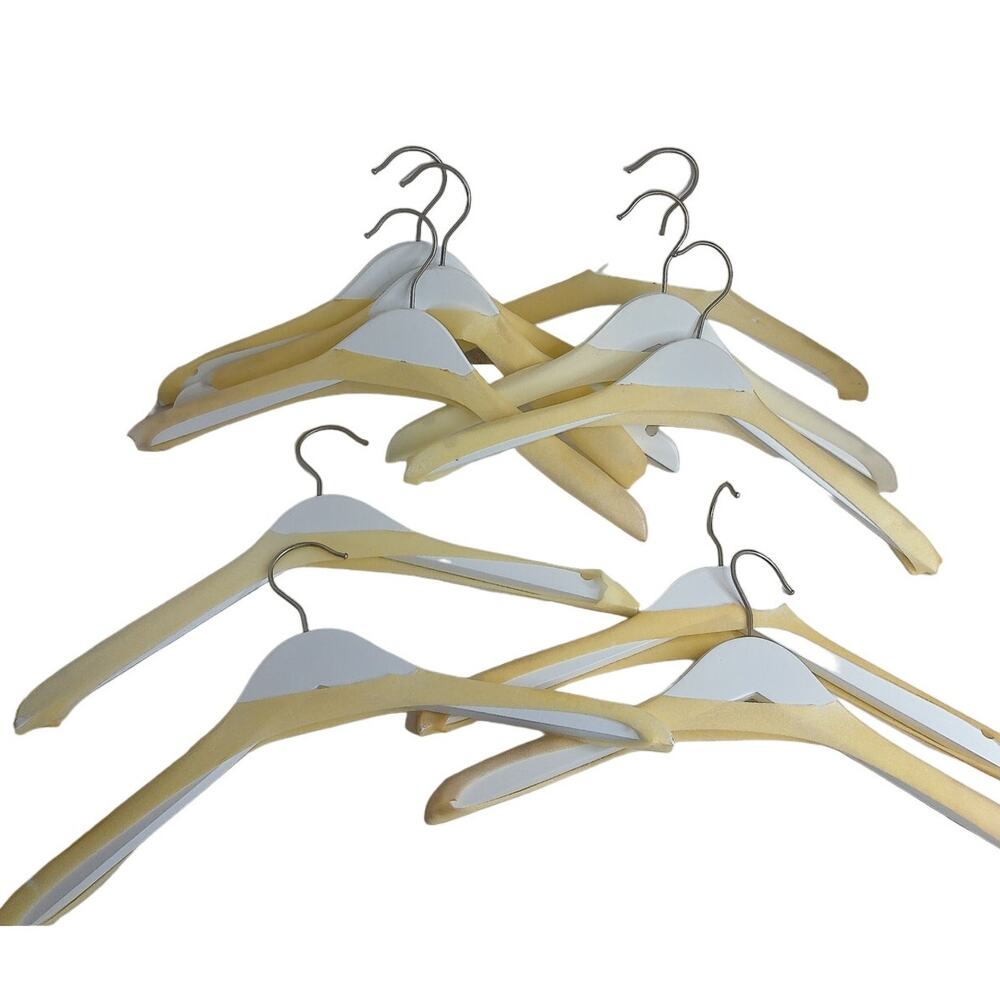 Wooden White Curved Clothes Hangers Heavy Duty Set of 20